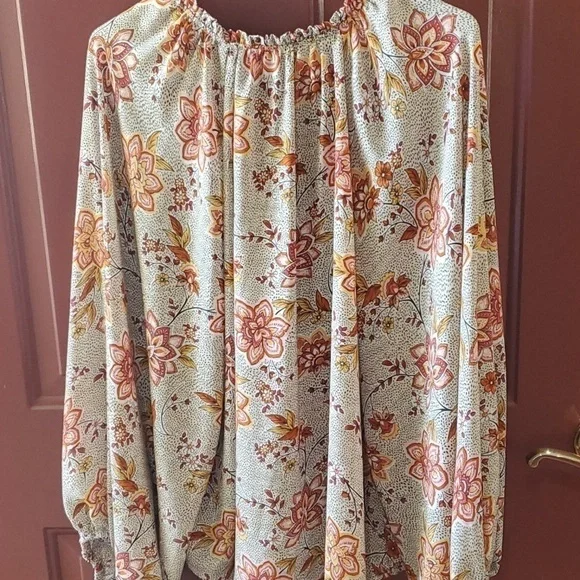Philosophy tan floral print top elastic baloon long sleeve Size XL - Picture 9 of 11